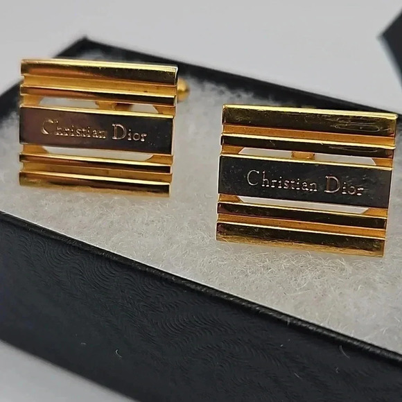 Christian Dior Bullet Back Gold and Silver Tone Cufflinks and Tie Bar - Picture 3 of 3